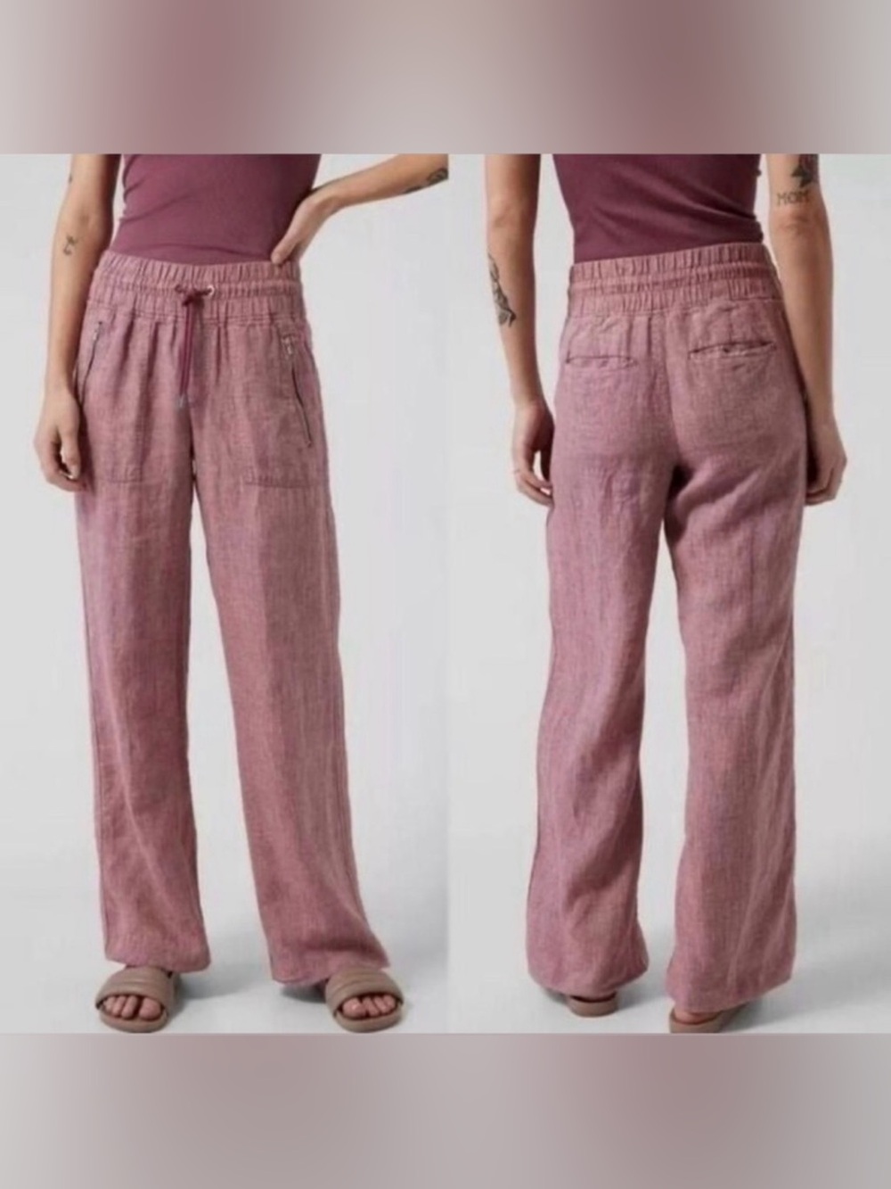 Athleta Women’s Cabo Linen Wide Leg Pant Tawny Rose/Orchid Pink 4 TALL
